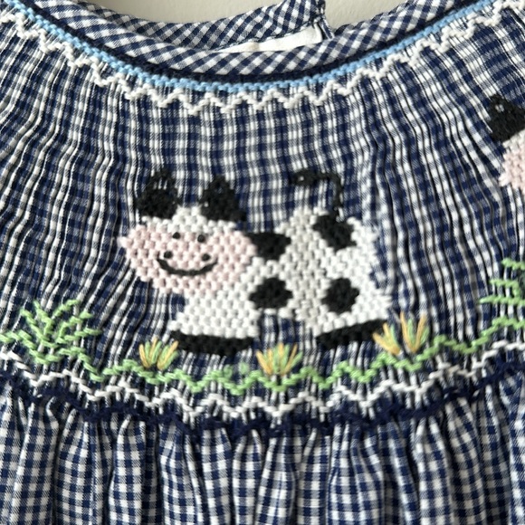 Rosalina Smocked Gingham Embroidered Cow Dress puff sleeve 5 - Picture 4 of 8